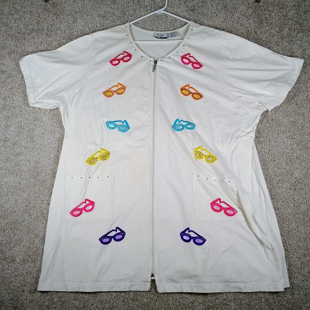 Vintage Y2K CZ Cover Up Womens Sunglasses Applique Zip Front Beach Resort Tunic